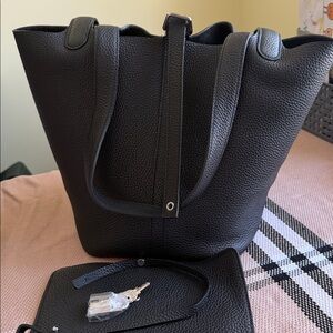 Real Leather Black Tote Bag